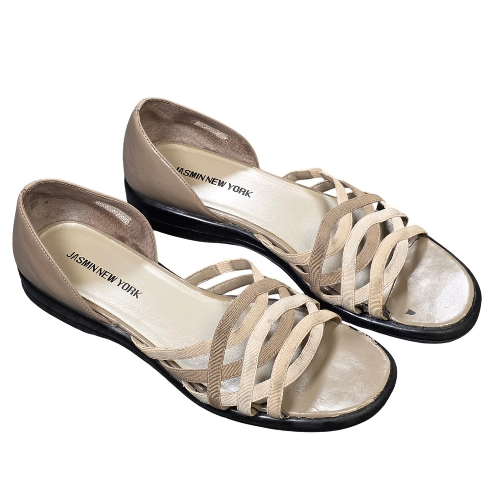 Jasmin New York Strappy DOrsay Low Wedge Sandals Women's Size 8 Beige Tan